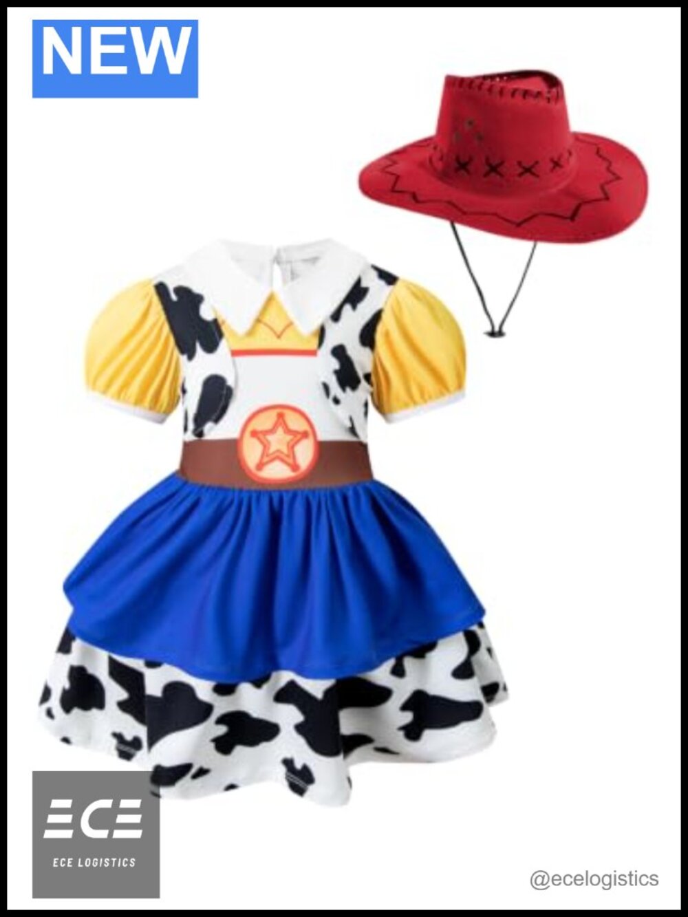 Toddler Girls Cowgirl Costume with Hat Western Dress Up Set 2-6 Years